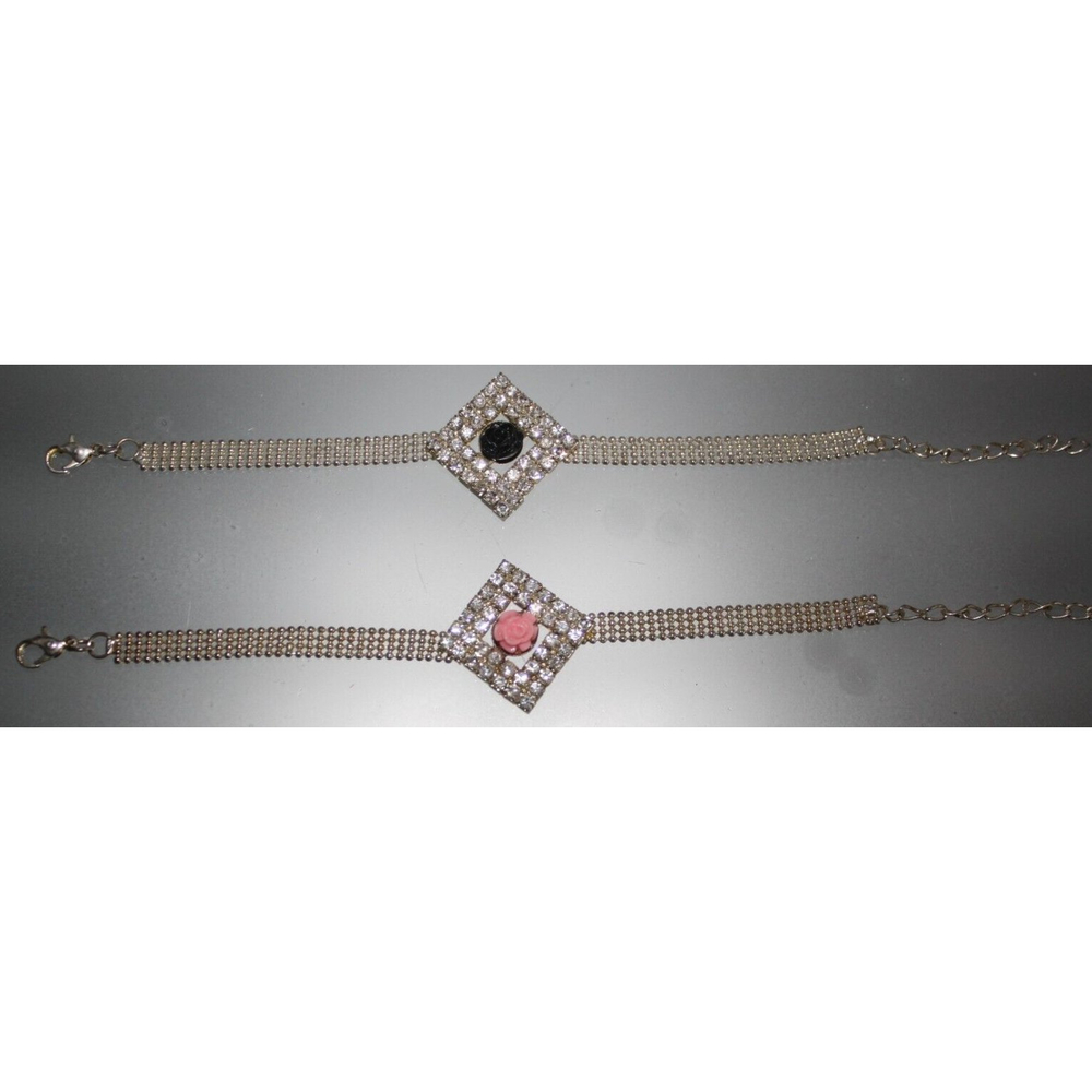 Rhinestone & Rose Silver Bracelet Women's Fashion Jewelry